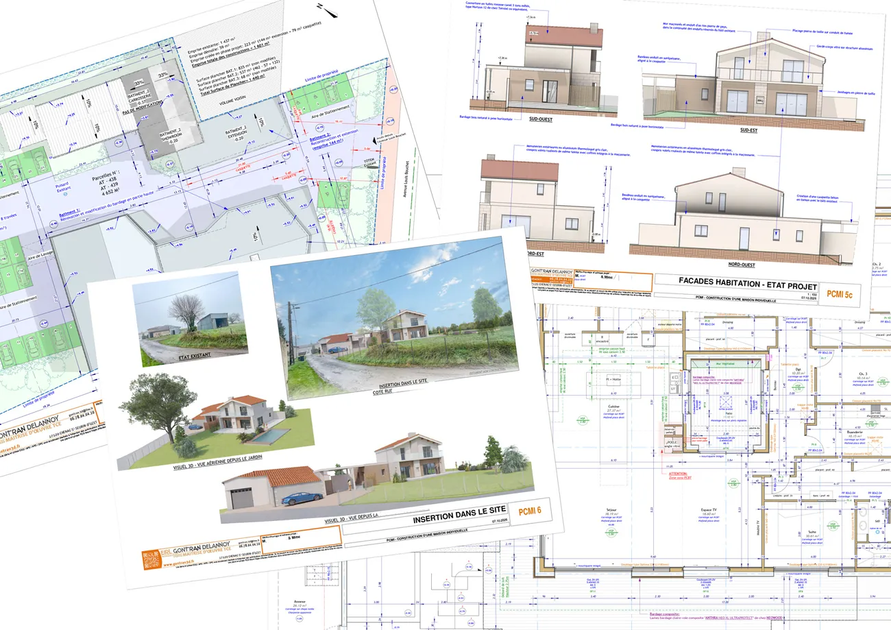 Plans, façades et insertions paysagères d'un dossier de permis de construire