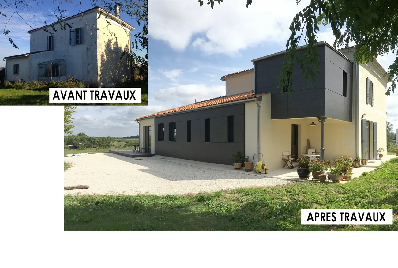 Maison avant et après son extension en bardage bois