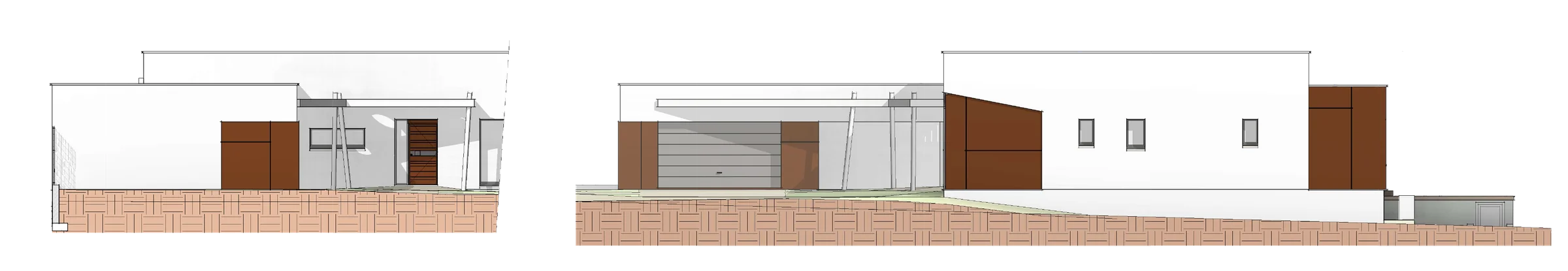 Plans de façades en couleur d'une maison contemporaine de plain-pied